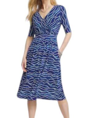 Chico's Short Sleeve Surplice Bodice Blue White Print Dress